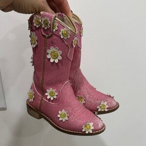Wild Diva Pink Glitter Kids Boots with Floral Accents
